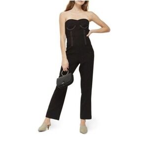 NWT Topshop Contrast Stitch Strapless Jumpsuit Black 6